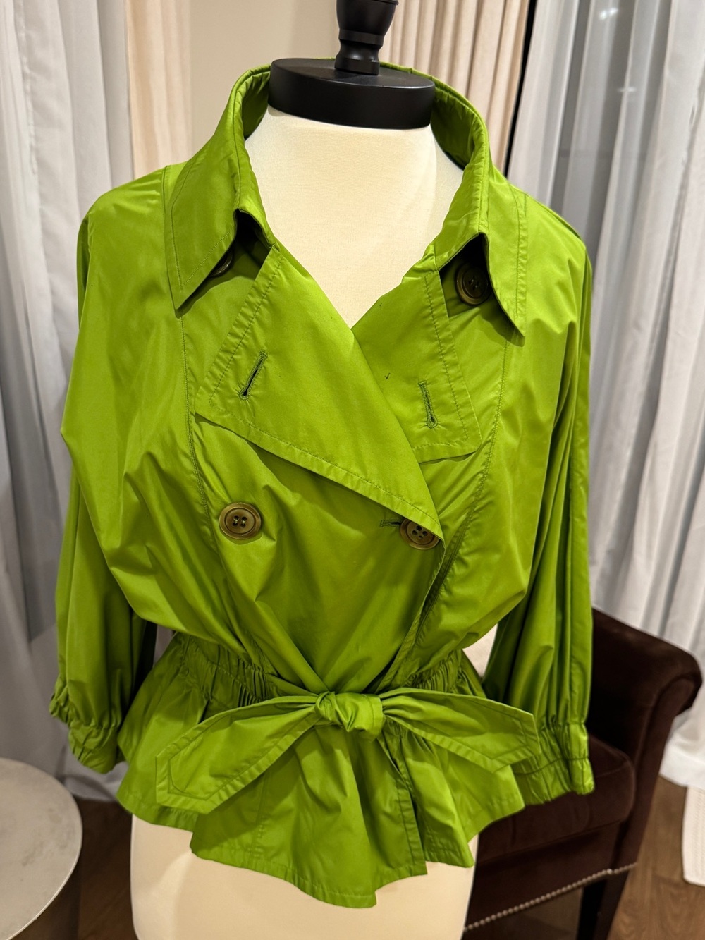 Per Se Lime Green Tie-Waist Short Trench Coat -Size 12